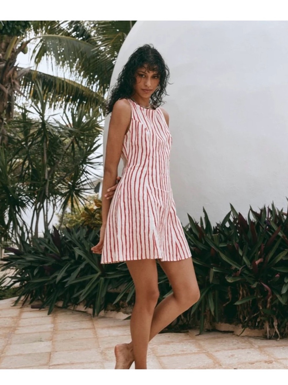 VRG GRL Sleeveless Red White Striped Summer Linen Dress